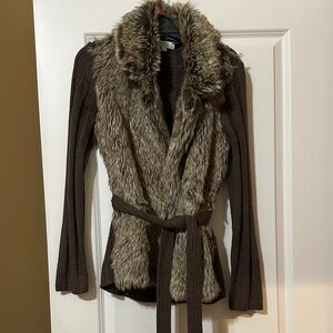 Joseph A Brown Faux Fur Trimmed Jacket